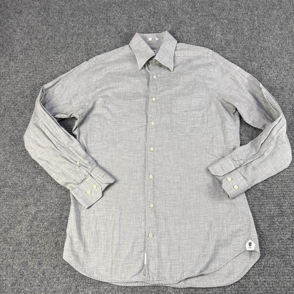 Peter Millar Shirt Mens Medium Gray Long Sleeve Button Front 100% Cotton Casual